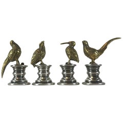 Antique Set of Four Birds Place Card Holders Sterling Silver by E H W & Co London 1914