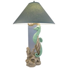 Vintage 1950s Plaster Seahorse and Starfish Lamp