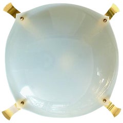 Huge Italian Flush Mount Lamp White Plastic Brass Angelo Lelli Arredoluce 1950s