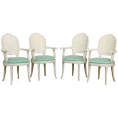 Set of Four Lacquered Venetian Grotto Shell Back Armchairs