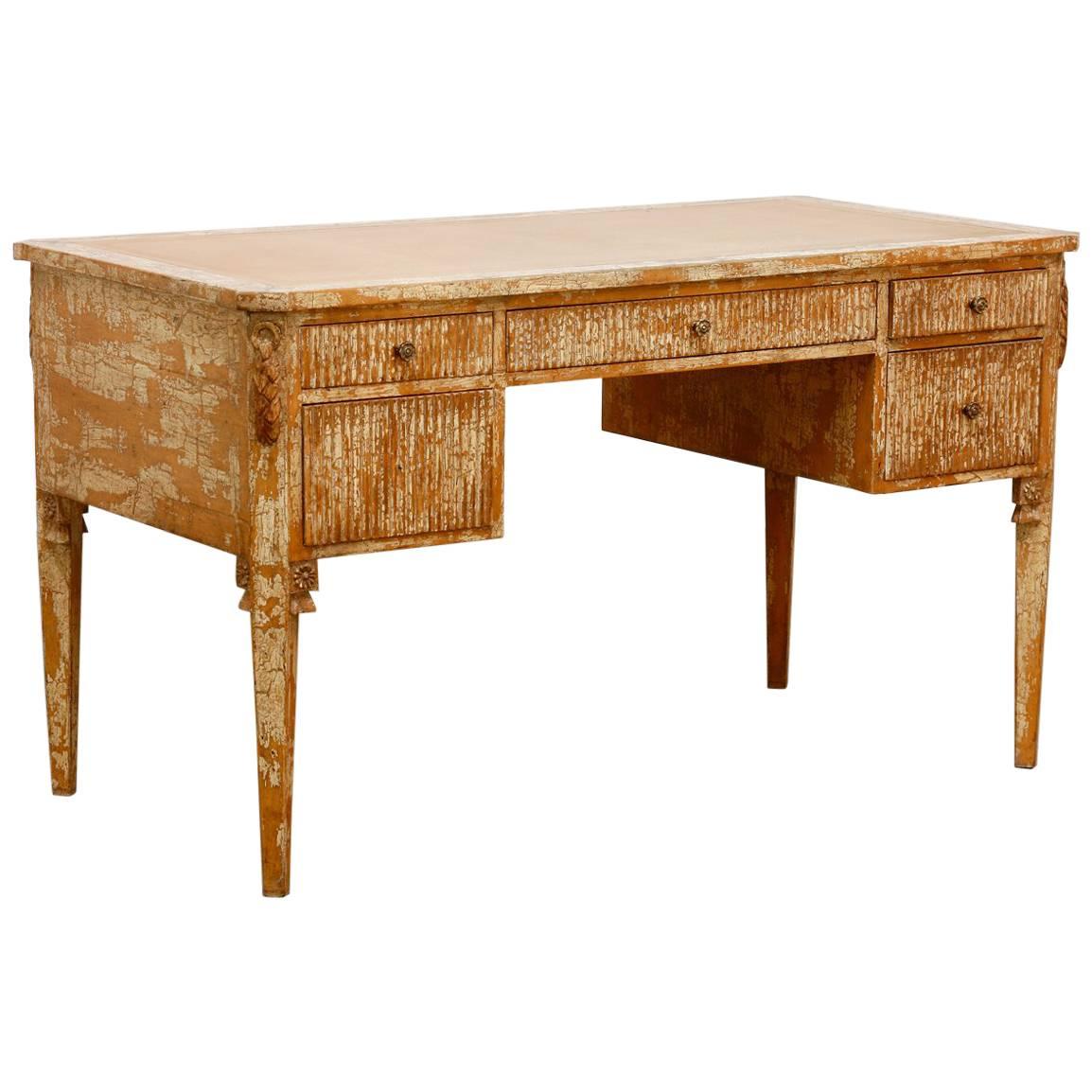 Neoclassical Leather Top Desk with Scraped Lacquer Finish