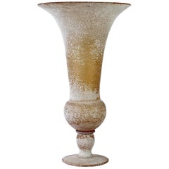 Retro Monumental Seguso Vetri Darte Amber 'A Scavo' Murano Glass Vase