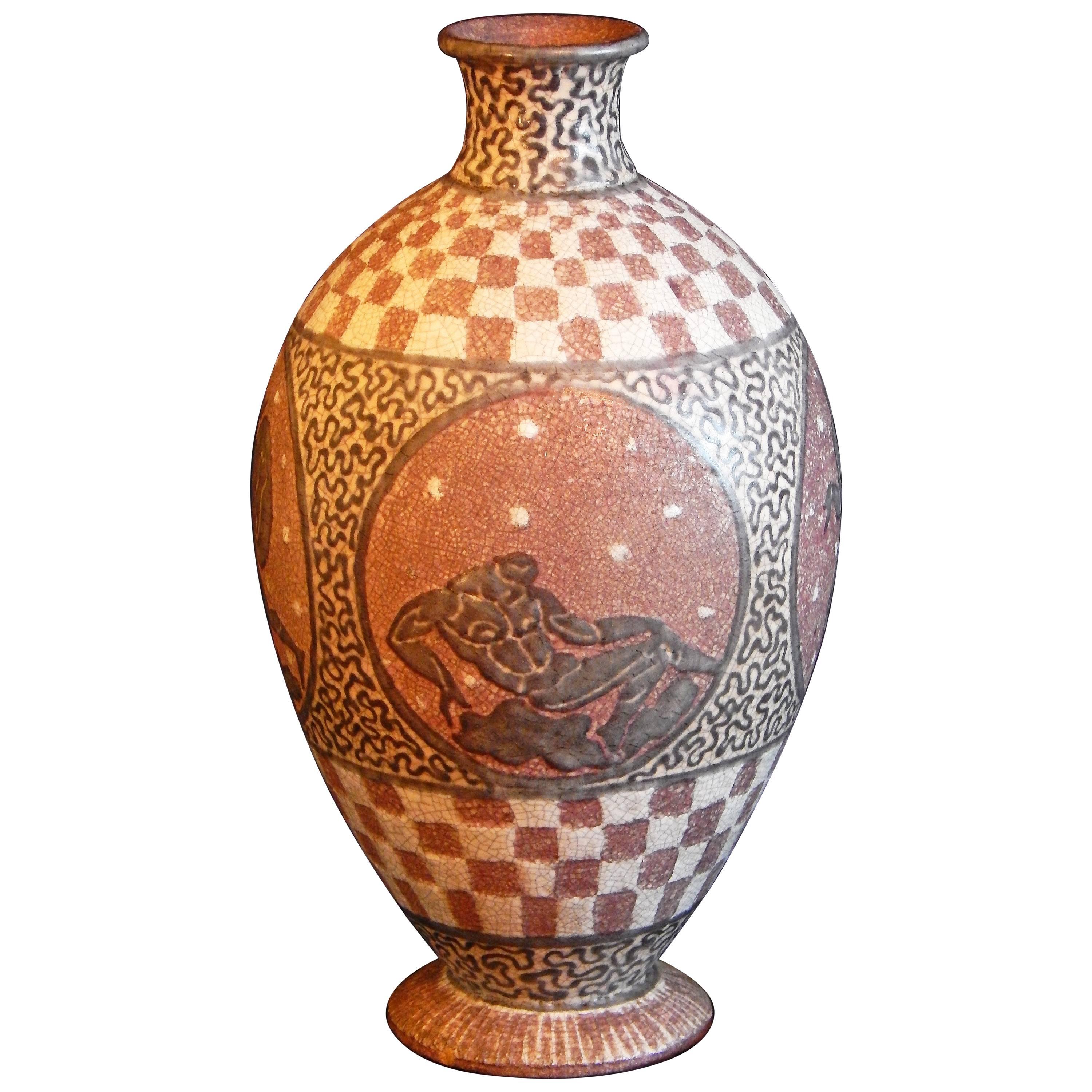 "Vase with Classical Nudes," Rare, Unique Vase with Male Nudes by Mayodon