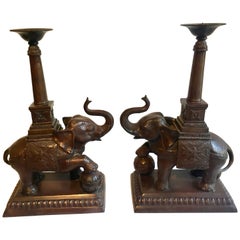 Vintage Pair of Maitland Smith Elephant Candlesticks