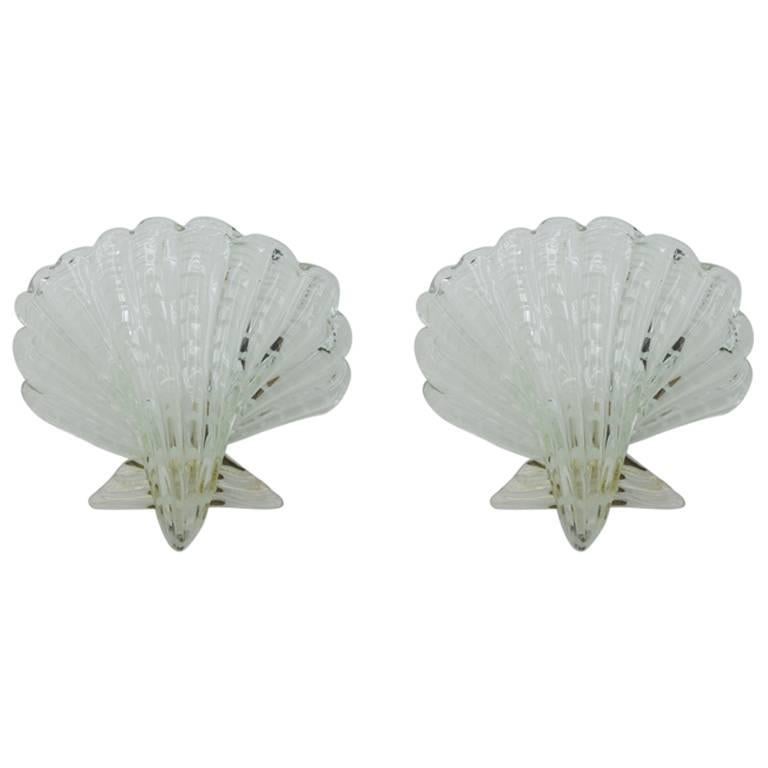 Pair of Murano Glass Shell Wall Sconces Lights, Italy, 1960s