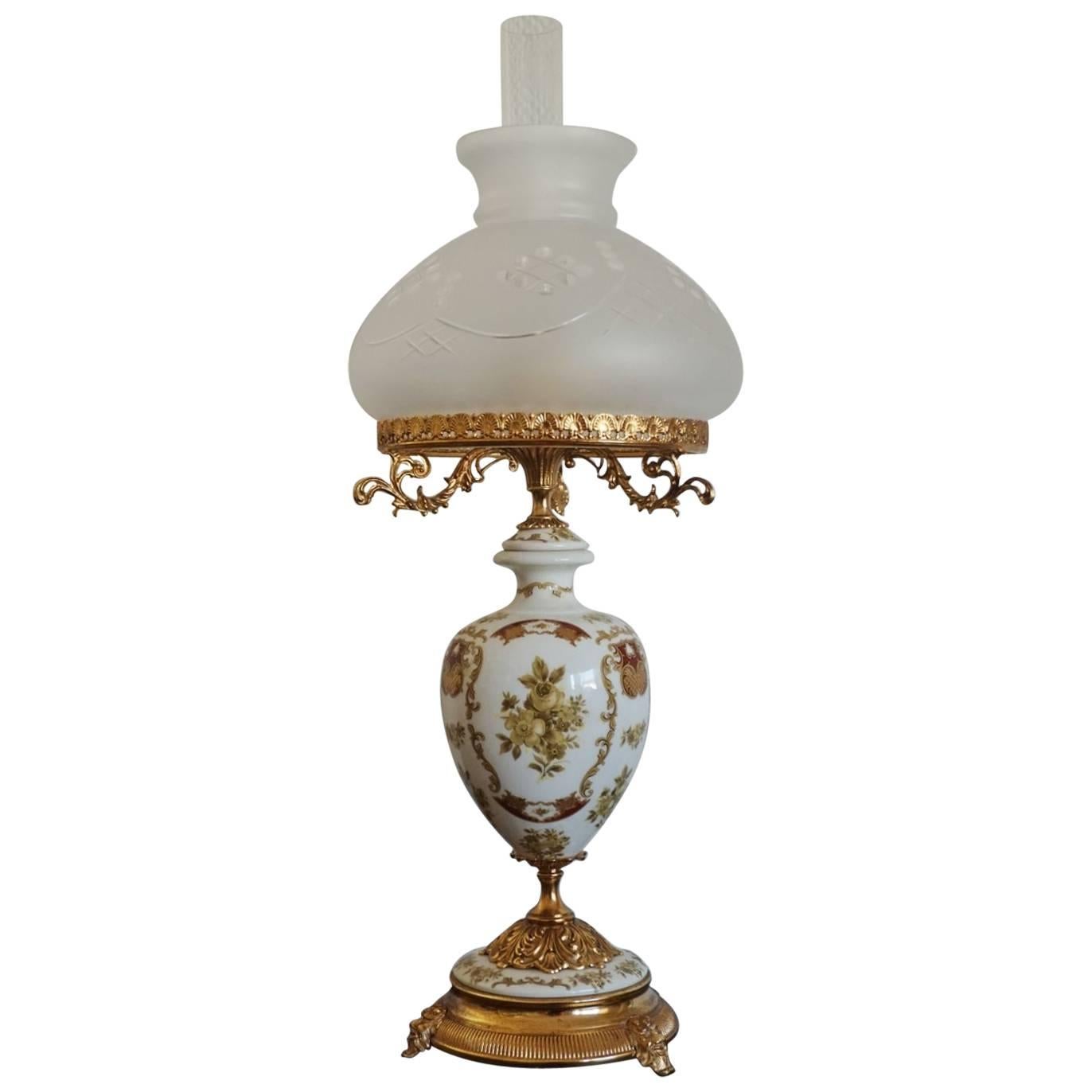 Large Vintage Italian Hand-Painted Porcelain Vase Table Lamp, circa 1960