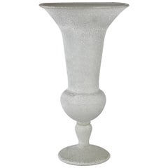 Monumental Tall Seguso Vetri dArte White 'A Scavo' Murano Glass Vase