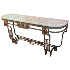 Art Deco Style Console, Iron Base with Limestone Top