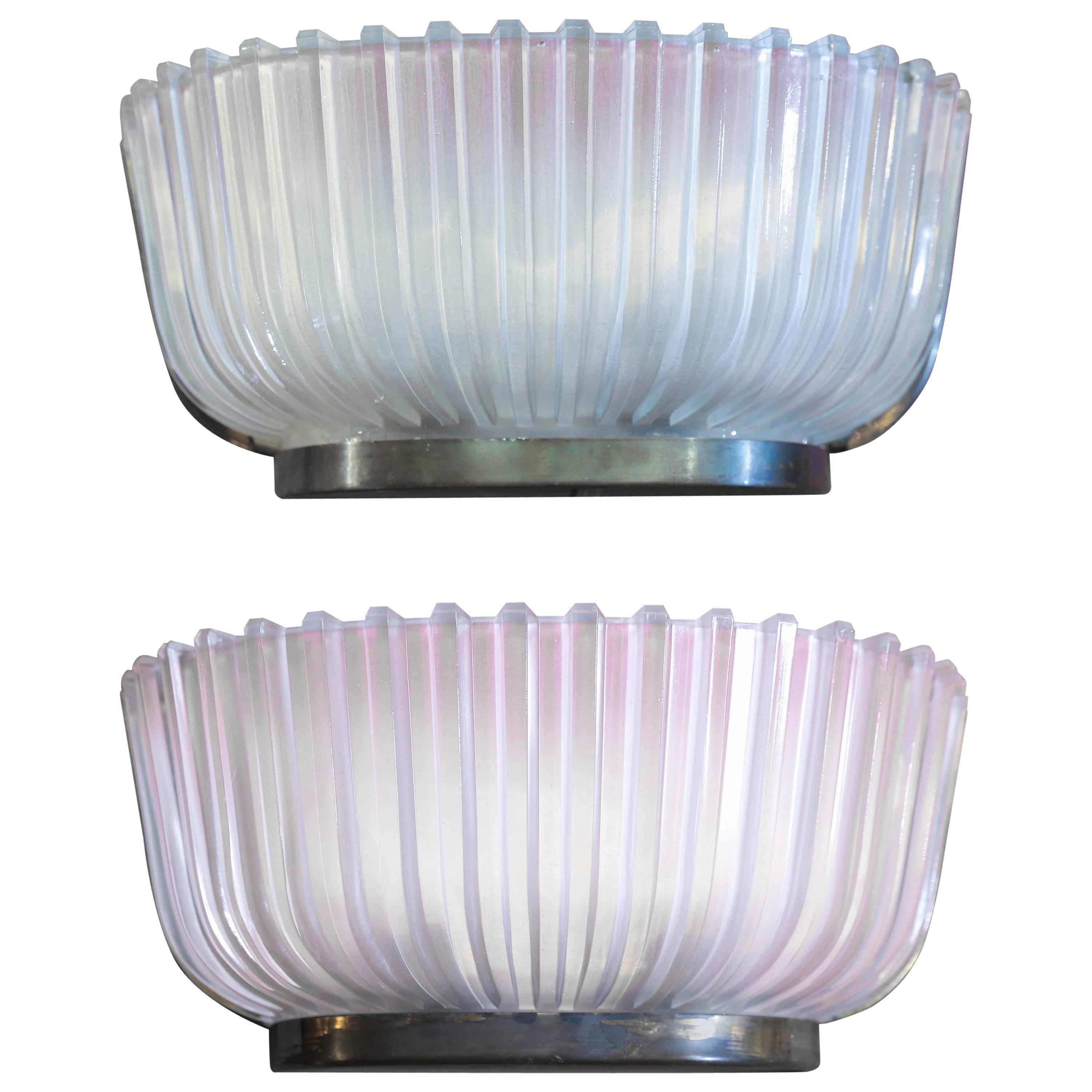 Pair of Italian Art Deco Frosted Glass Wall Sconces