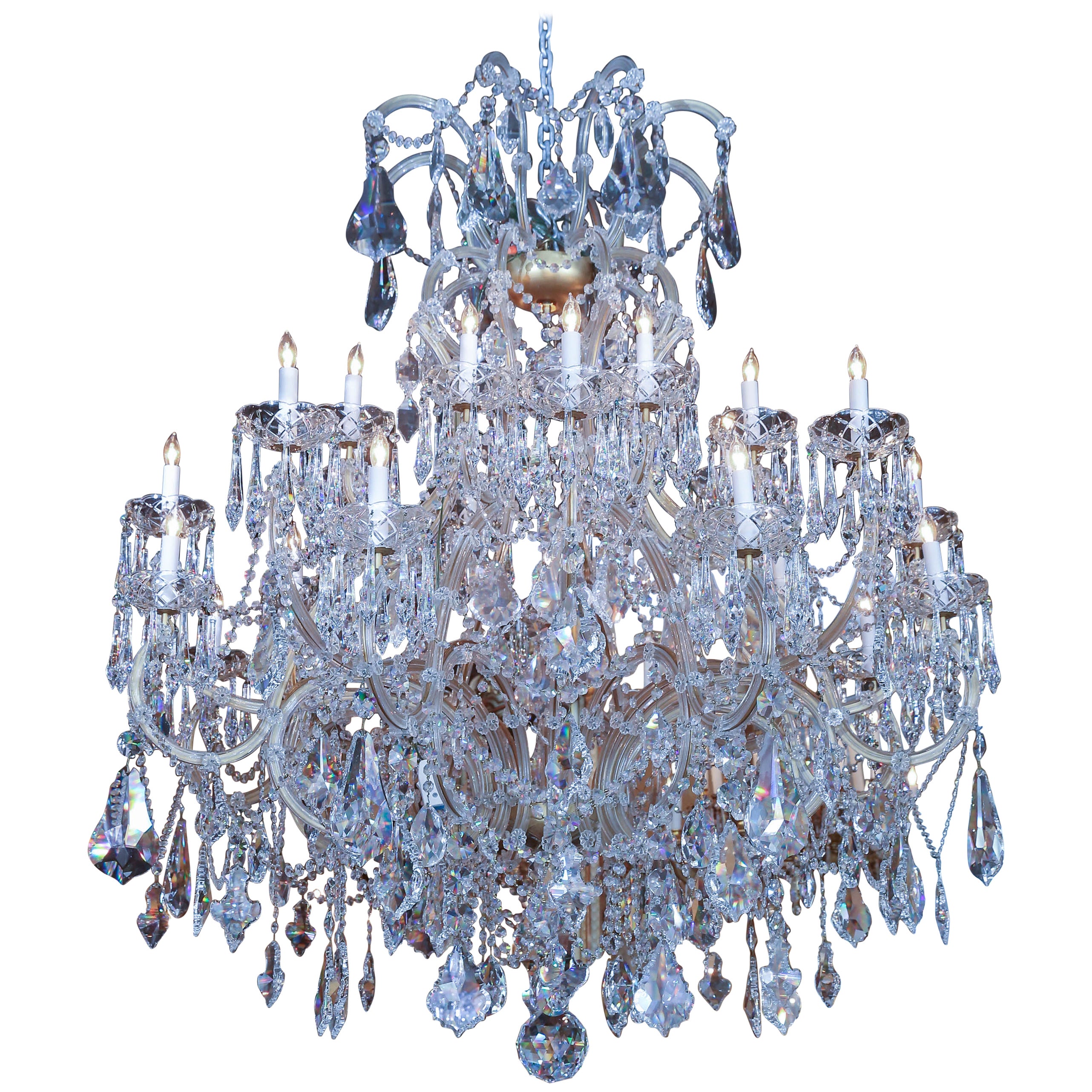 Large Custom Designed Chandelier, Gilt Bronze and Crystal, 24 Lights For Sale at 1stDibs