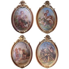 Antique Suite of Four Oval oil Paintings Depicting Cherubs  “The Four Seasons” C. Cramer