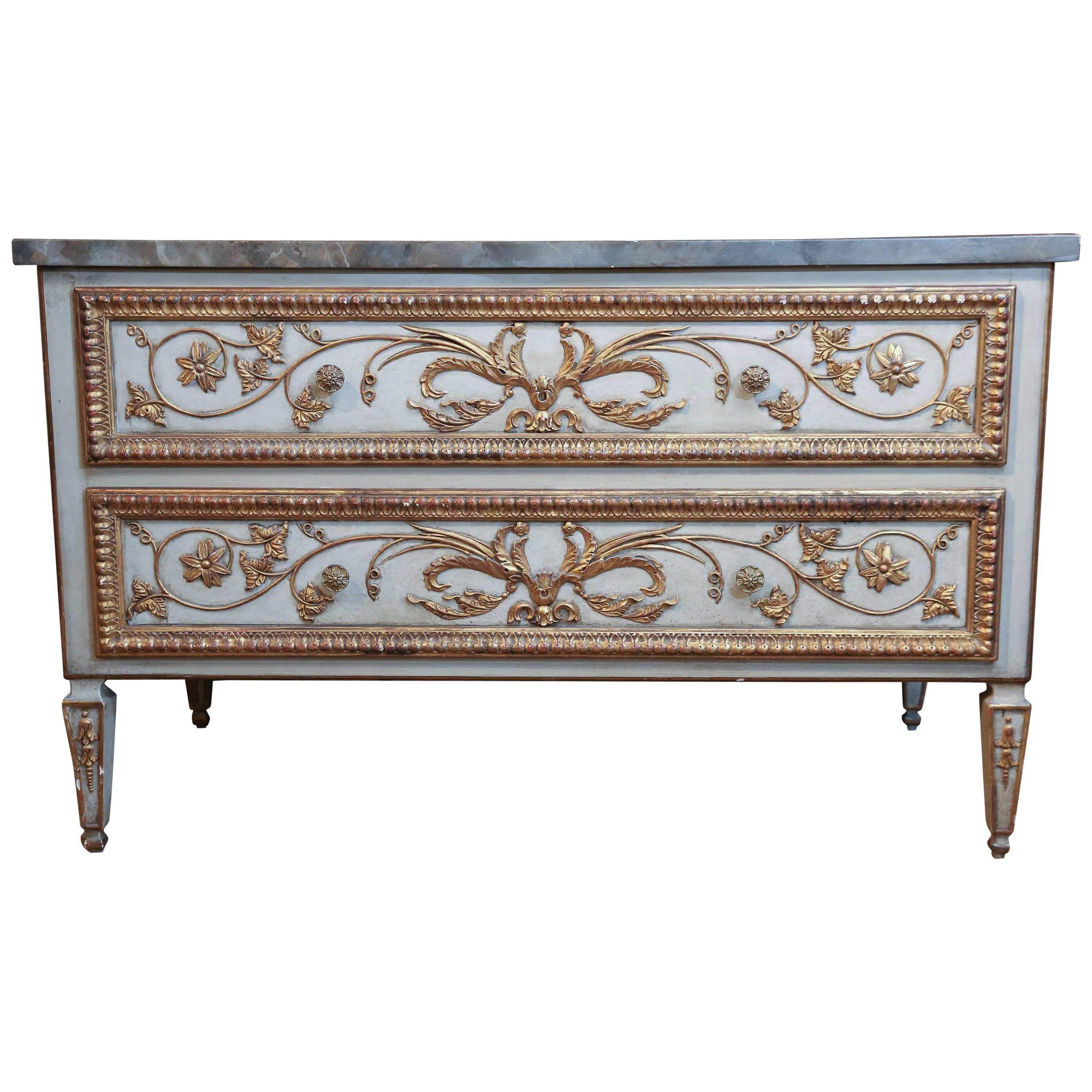 Louis XVI-Style Polychrome and Faux Marbre Commode, 19th Century