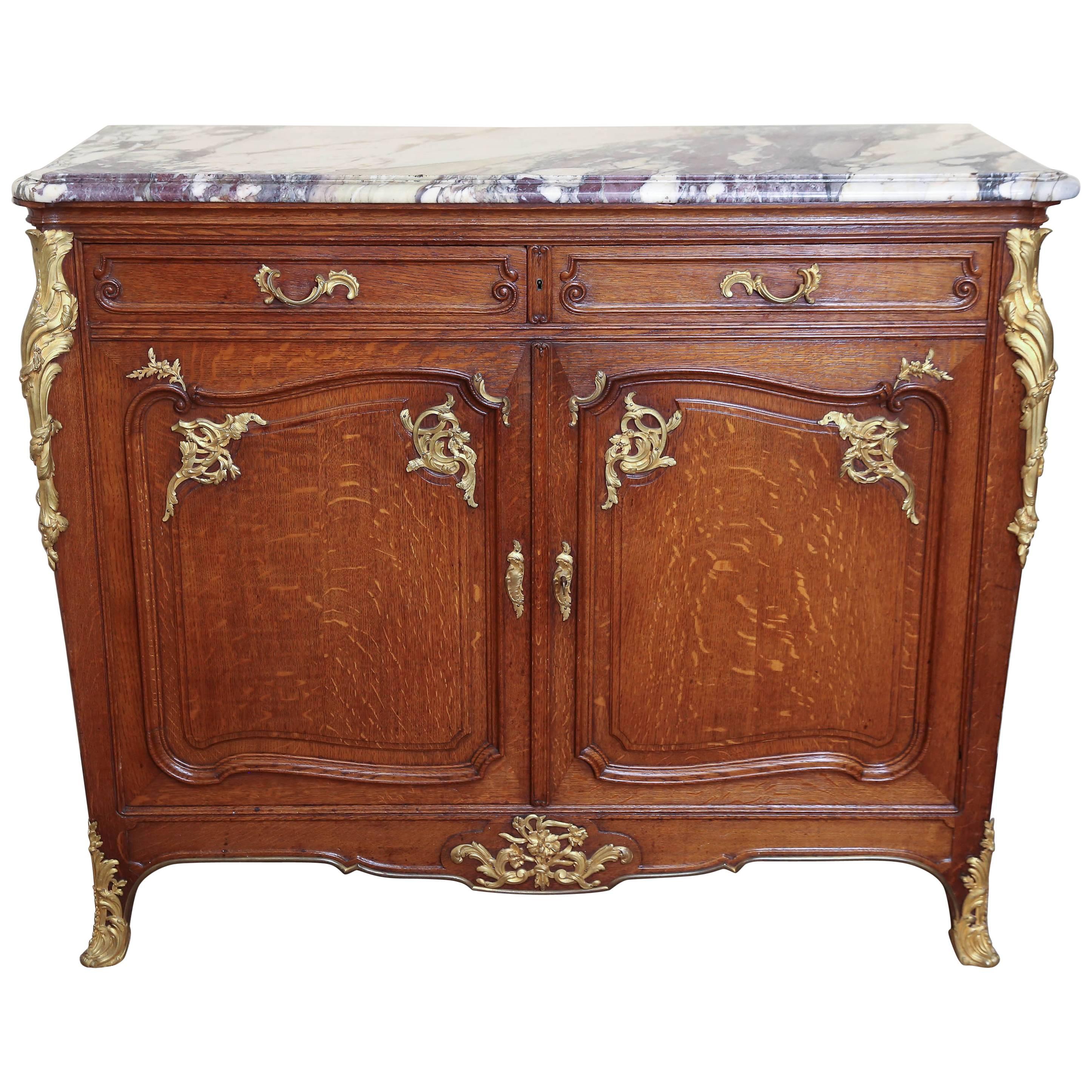 Louis XV/XVI Style Gilt-Bronze Mounted  Marble-Top Cabinet signed Haentges Fres For Sale