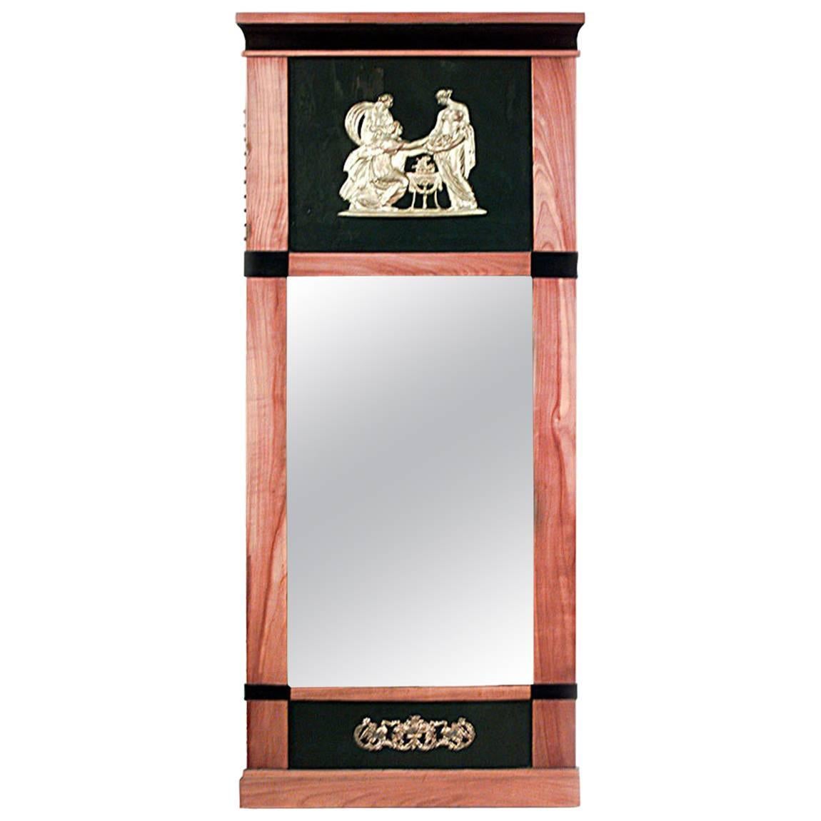 Swedish Biedermeier Maple and Black Lacquer Wall Mirror For Sale