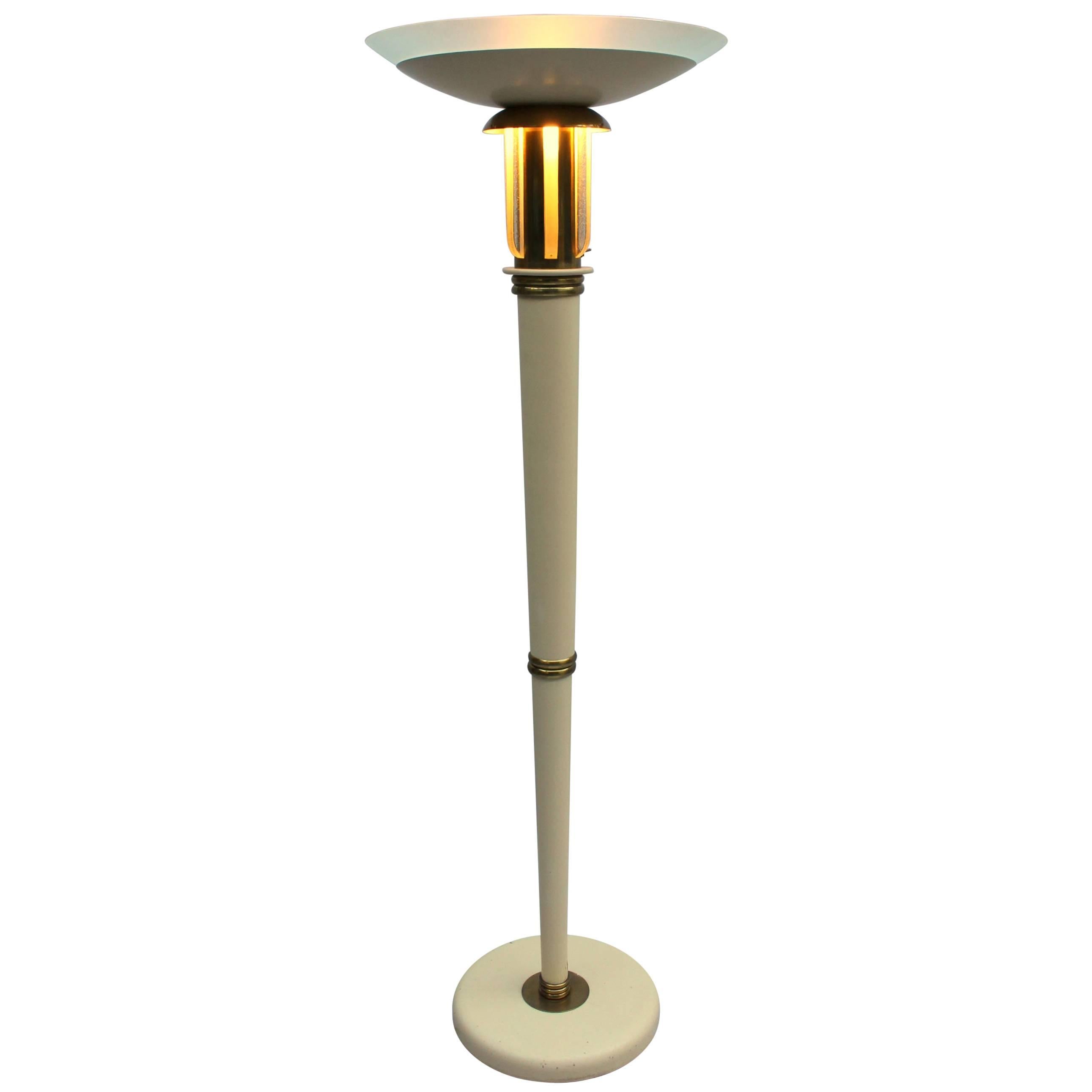 Fine French Art Deco Lacquered Floor Lamp with Glass and Brass details For Sale