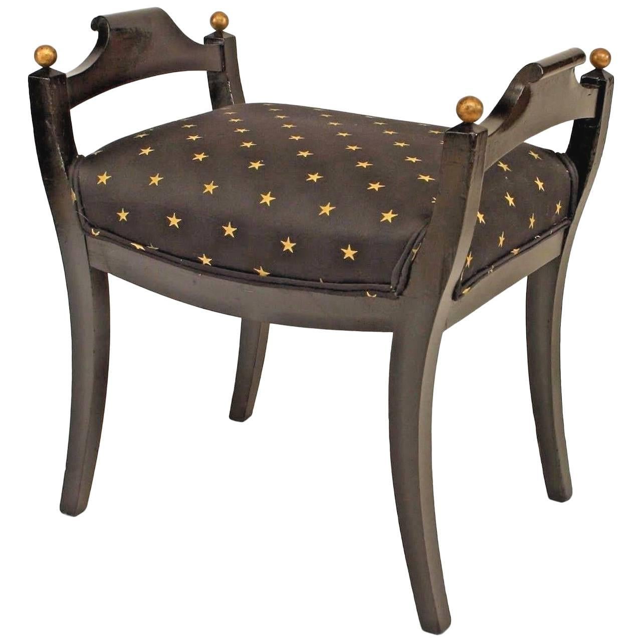 Swedish Biedermeier Style Black and Gold Star Bench For Sale