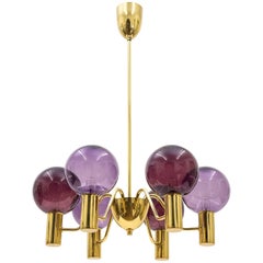Rare Dual Color Glass and Brass Chandelier by Hans-Agne Jakobsson, 1960s