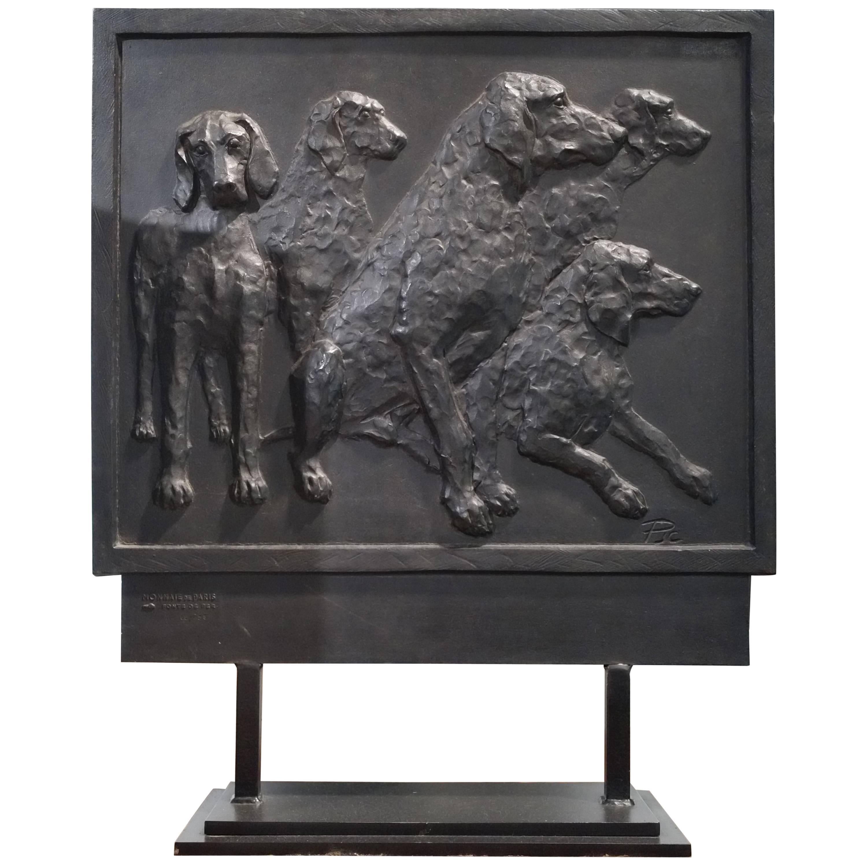 Cast Iron Decorative Panel from La Monnaie De Paris Figuring Five Dogs For Sale