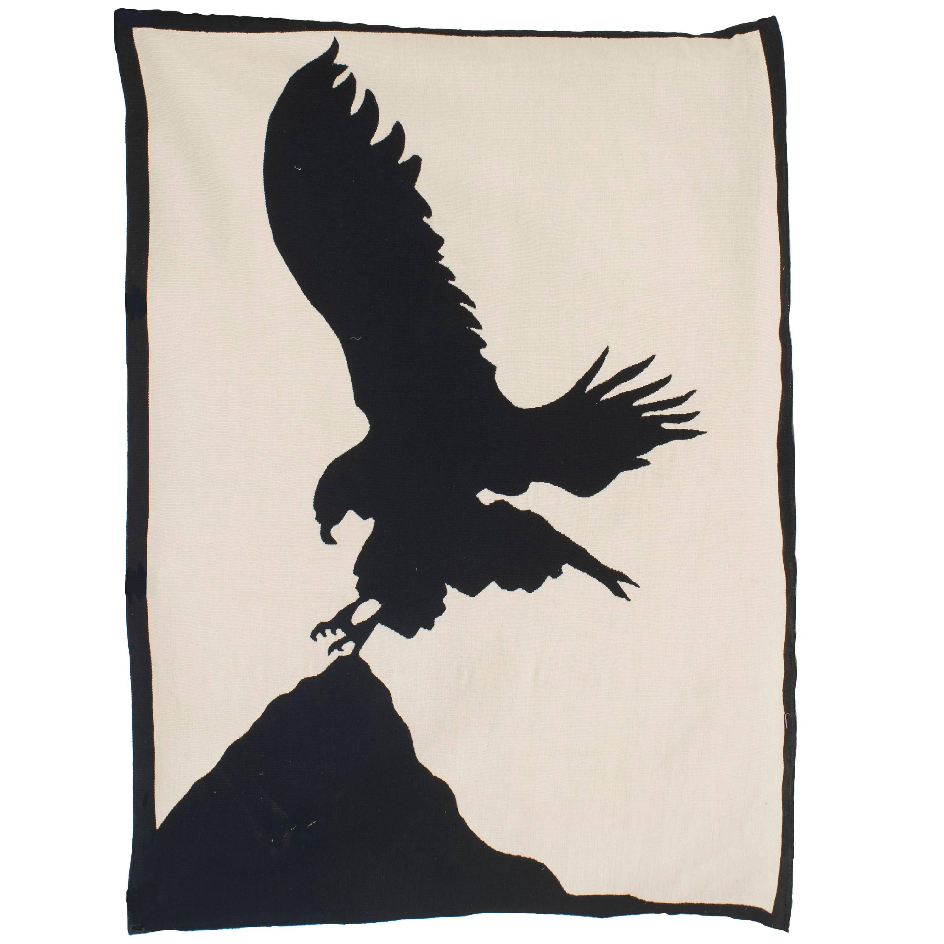 Zeitgenössischer schwarz-weißer Bradfield Adler-Wandteppich im Angebot
