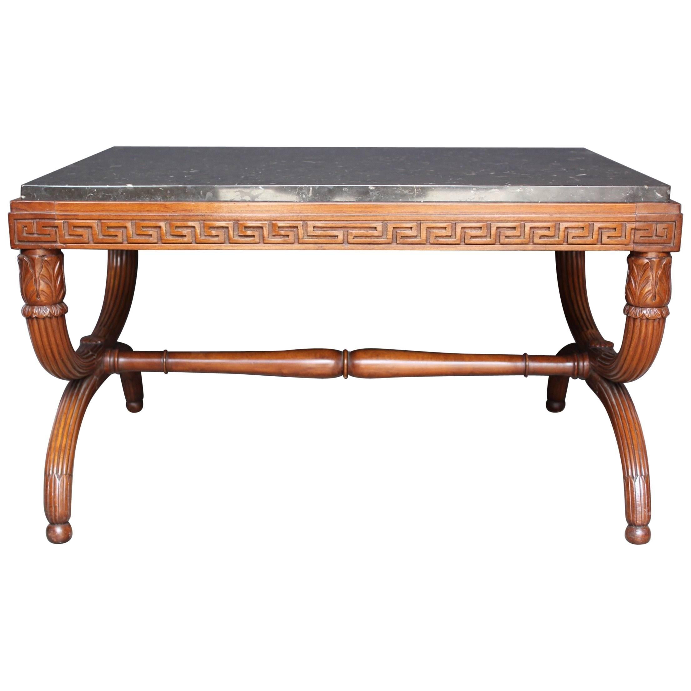 19th Century French Empire St. Carved Mahogany and Marble Top Low Table For Sale