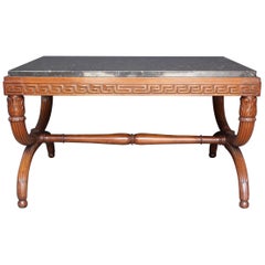 19th Century French Empire St. Carved Mahogany and Marble Top Low Table
