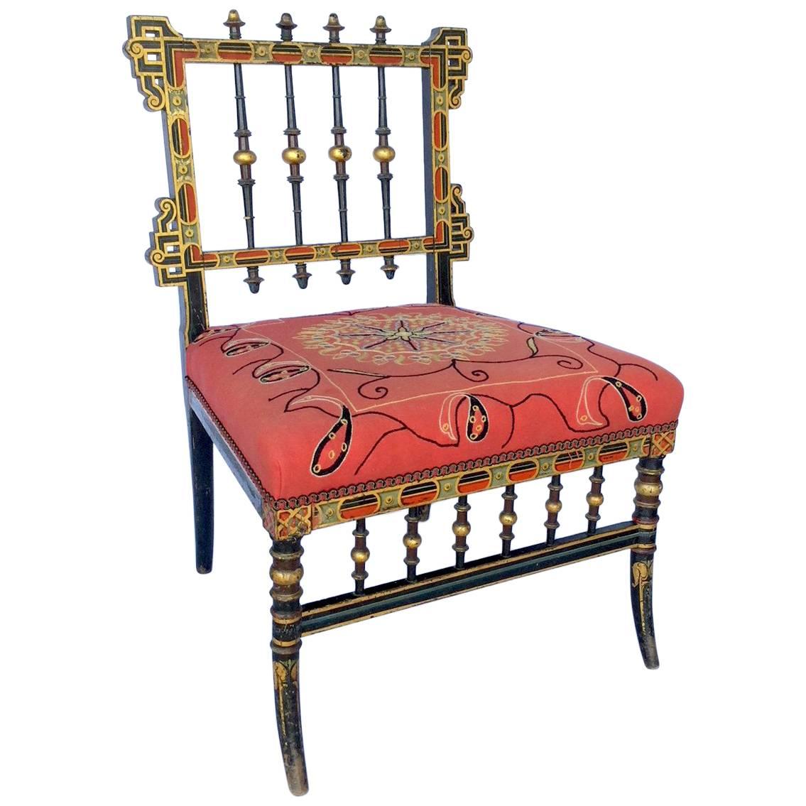 Napoleon III Ebonized, Gilt-Decorated Slipper Chair For Sale