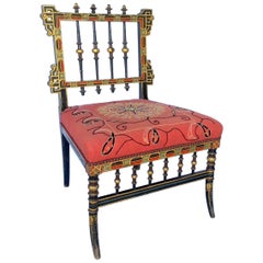 Napoleon III Ebonized, Gilt-Decorated Slipper Chair