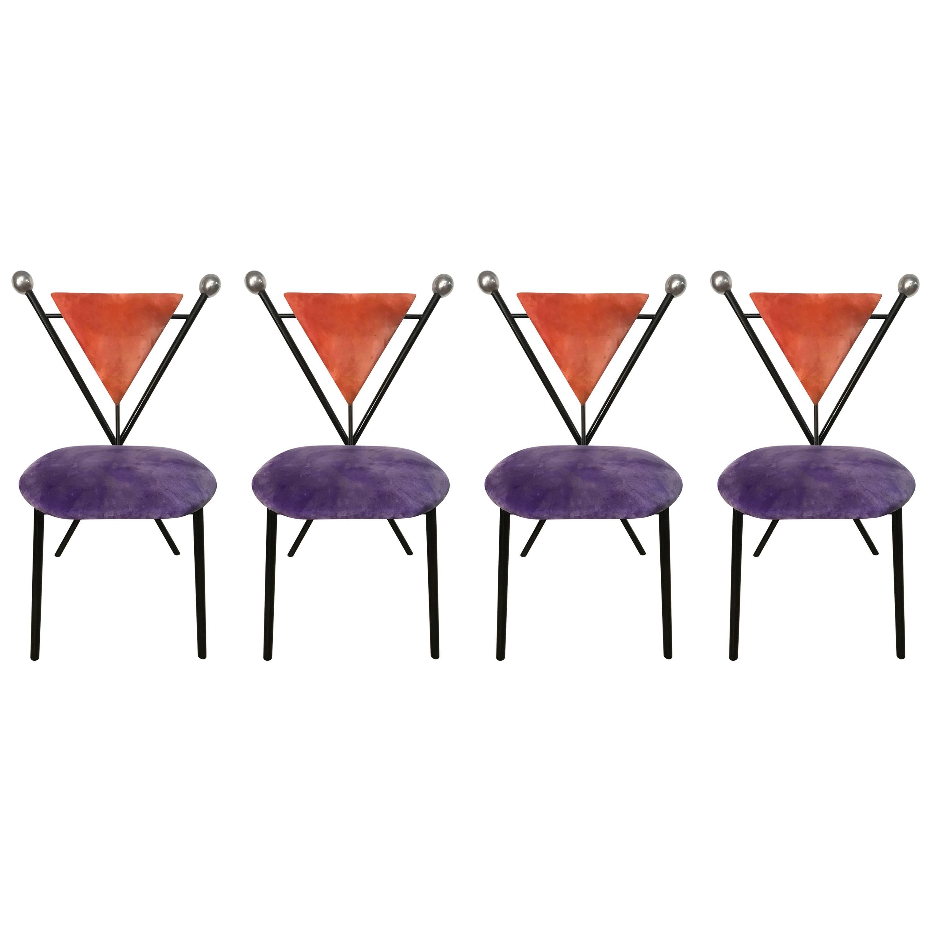 Set of Four Sculptural Postmodern Dining Chairs, 1980s