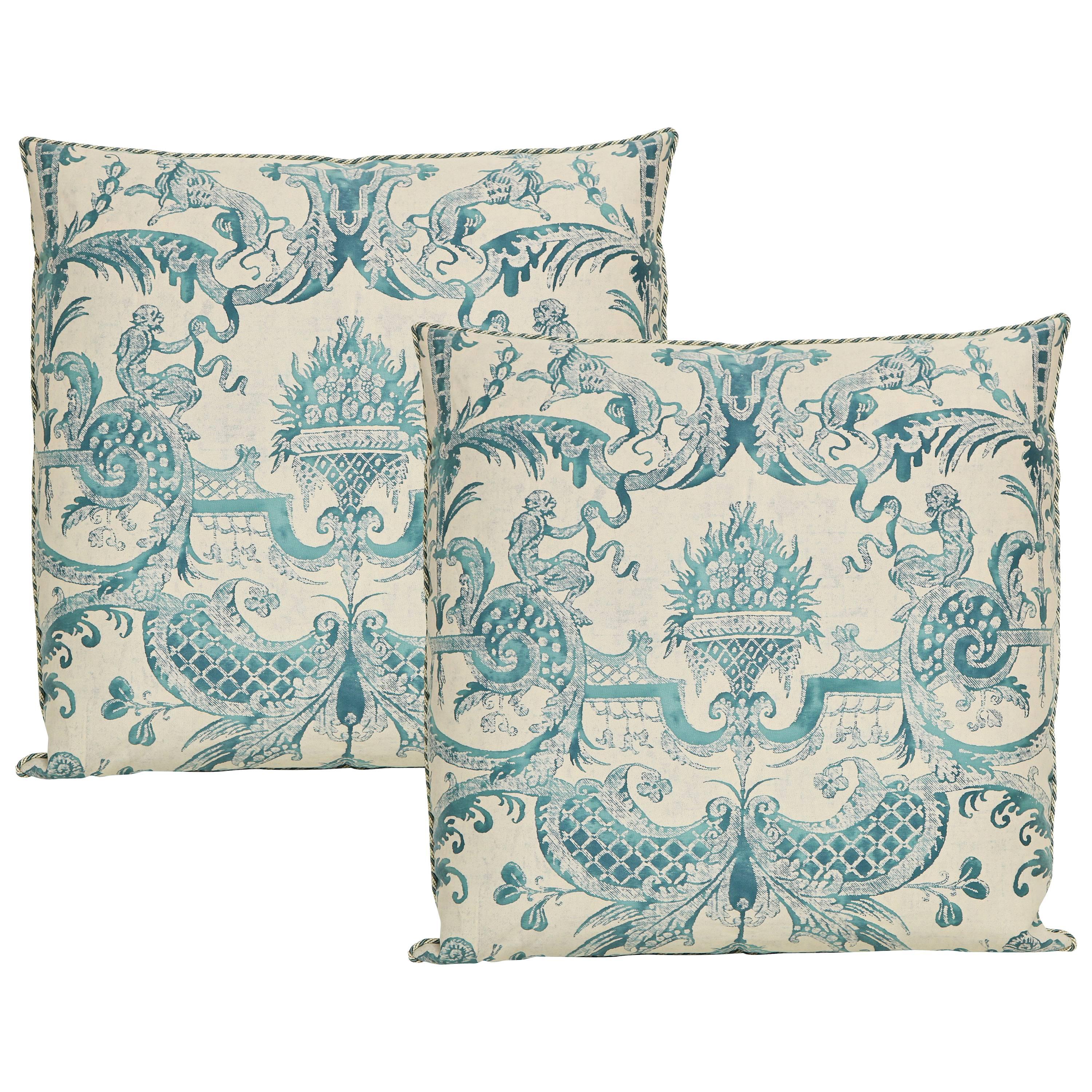 Pair of Fortuny Fabric Cushions in the Mazzarino Print