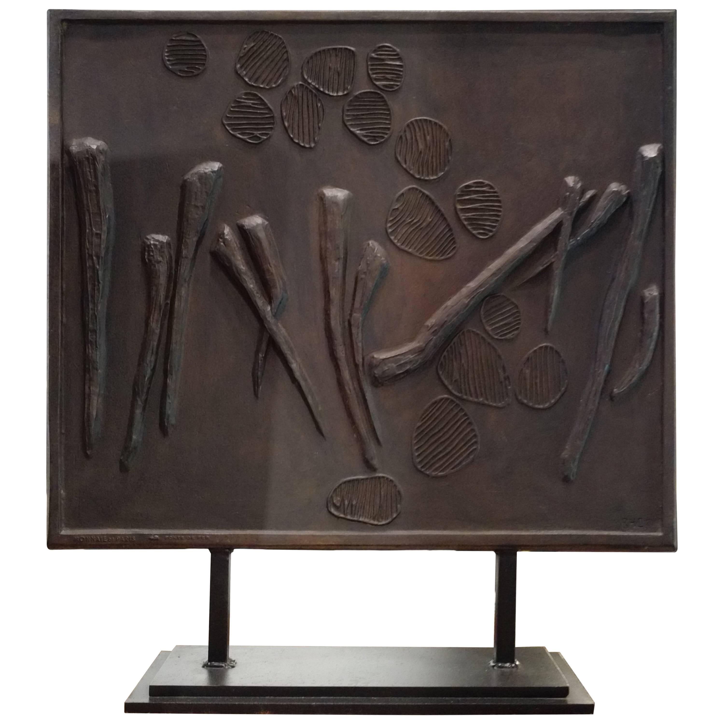 Midcentury Cast Iron Decorative Panel from La Monnaie De Paris, Natural Theme For Sale
