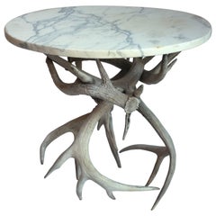 Small Occasional Antler Table with Marble Top