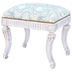 Vintage Painted Neoclassical Stool with Crown Seat