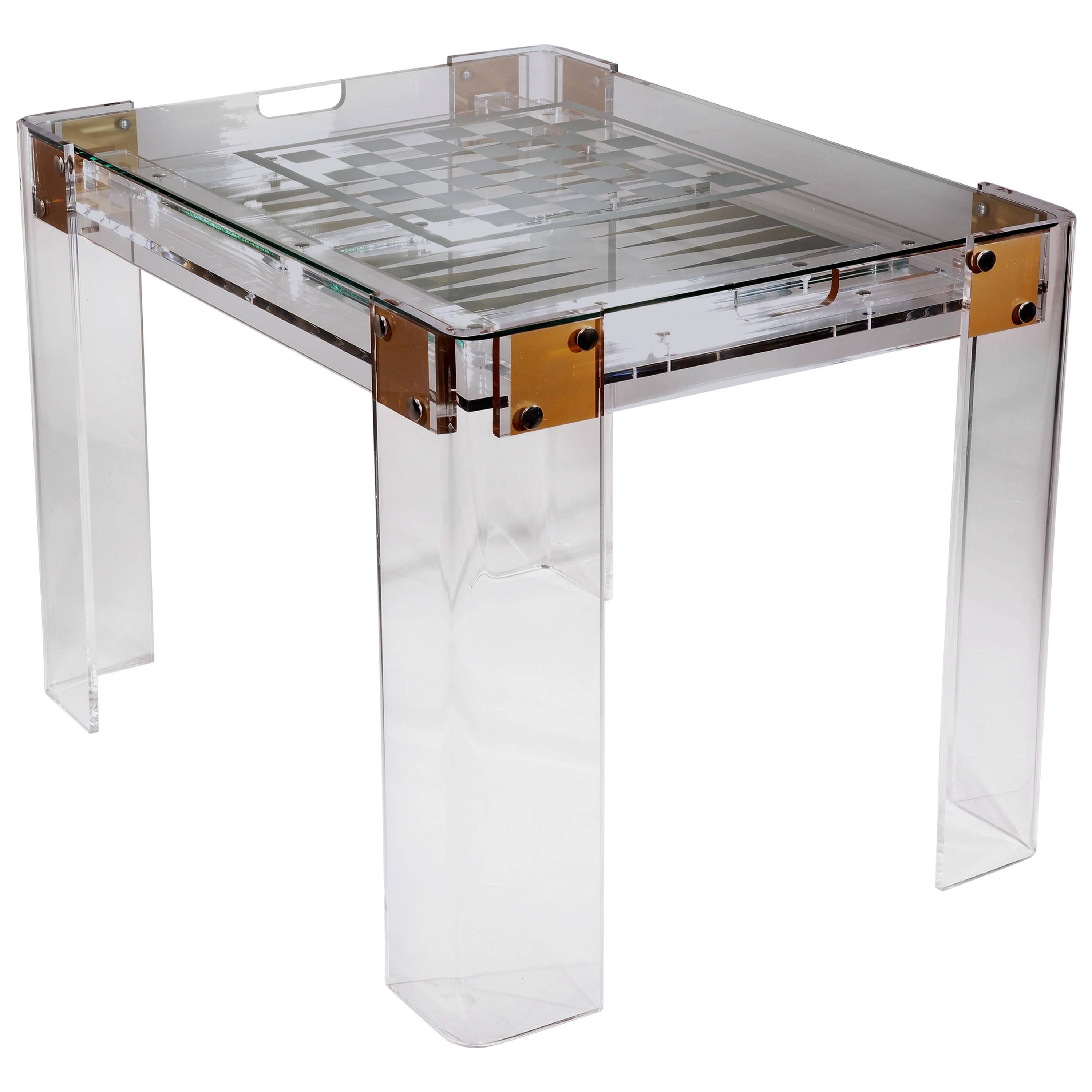 Lucite Backgammon and Chess Table