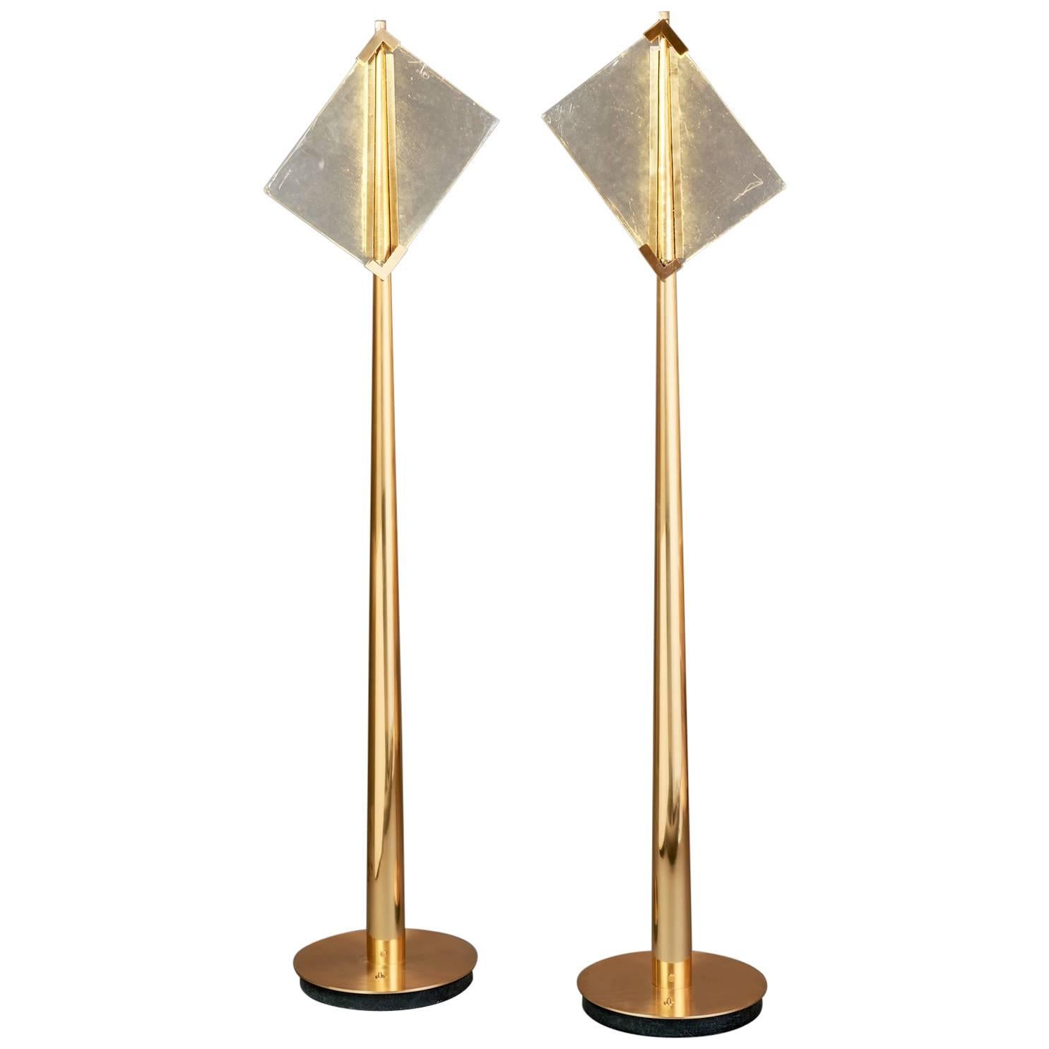 Pair of Roberto Rida Floor Lamps with Vintage Venini Glass