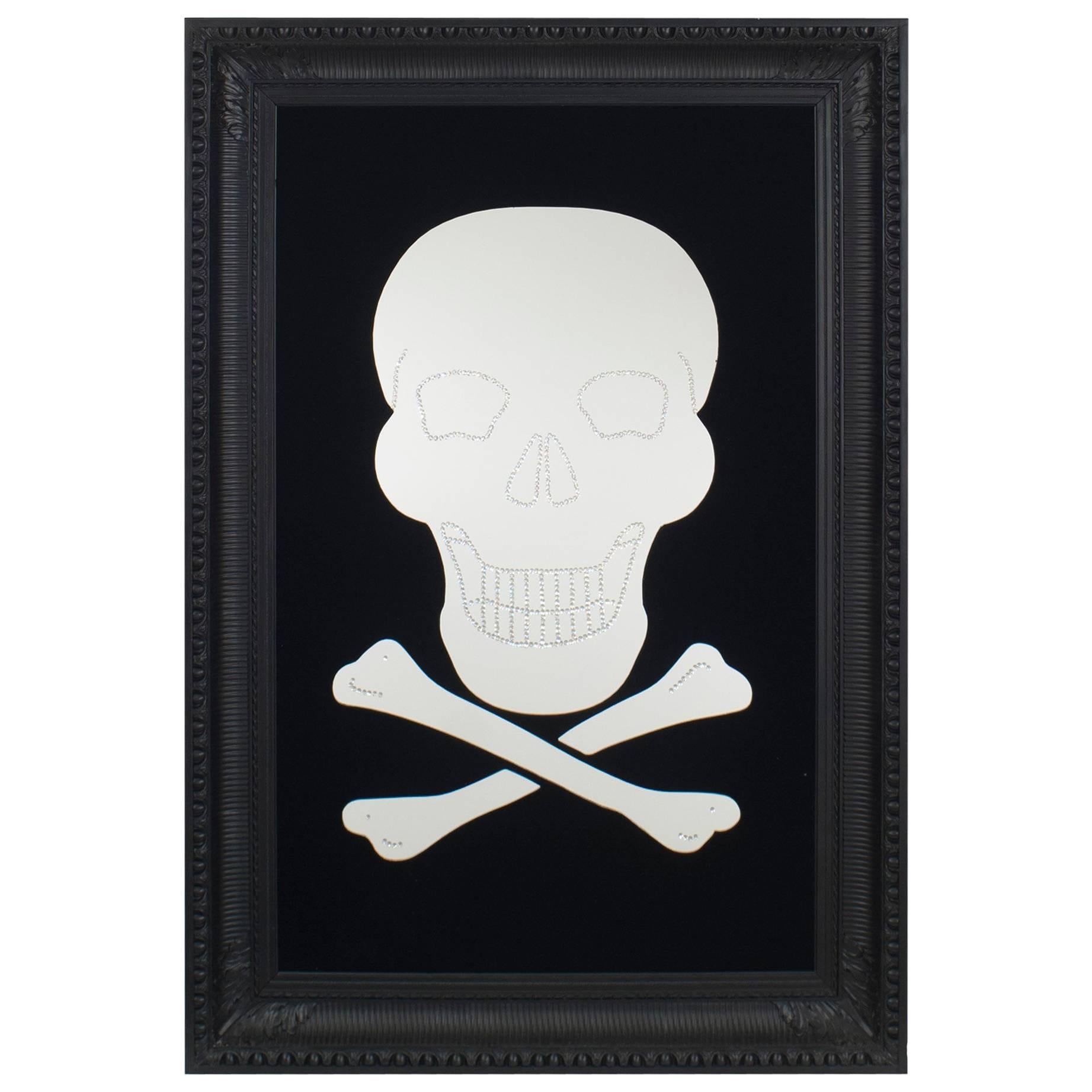 Geoffrey Bradfield Modern Black Skull and Crossbones Mirror For Sale