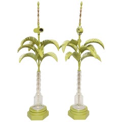 Pair of Vintage Palm Tree Lamps with Glass Trunks