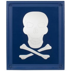 Geoffrey Bradfield Modern Blue Skull and Crossbones Mirror