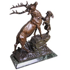 Art Nouveau Sculpture "Deer vs. Staghound" by G. Omerth, France, circa 1910