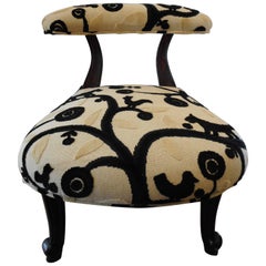 19th Century Child's Chair or Stool Upholstered in Classic Clarence House Velvet