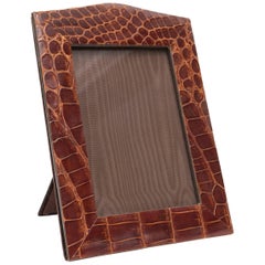 Vintage Brown Alligator Skin Picture Frame with Arch Top