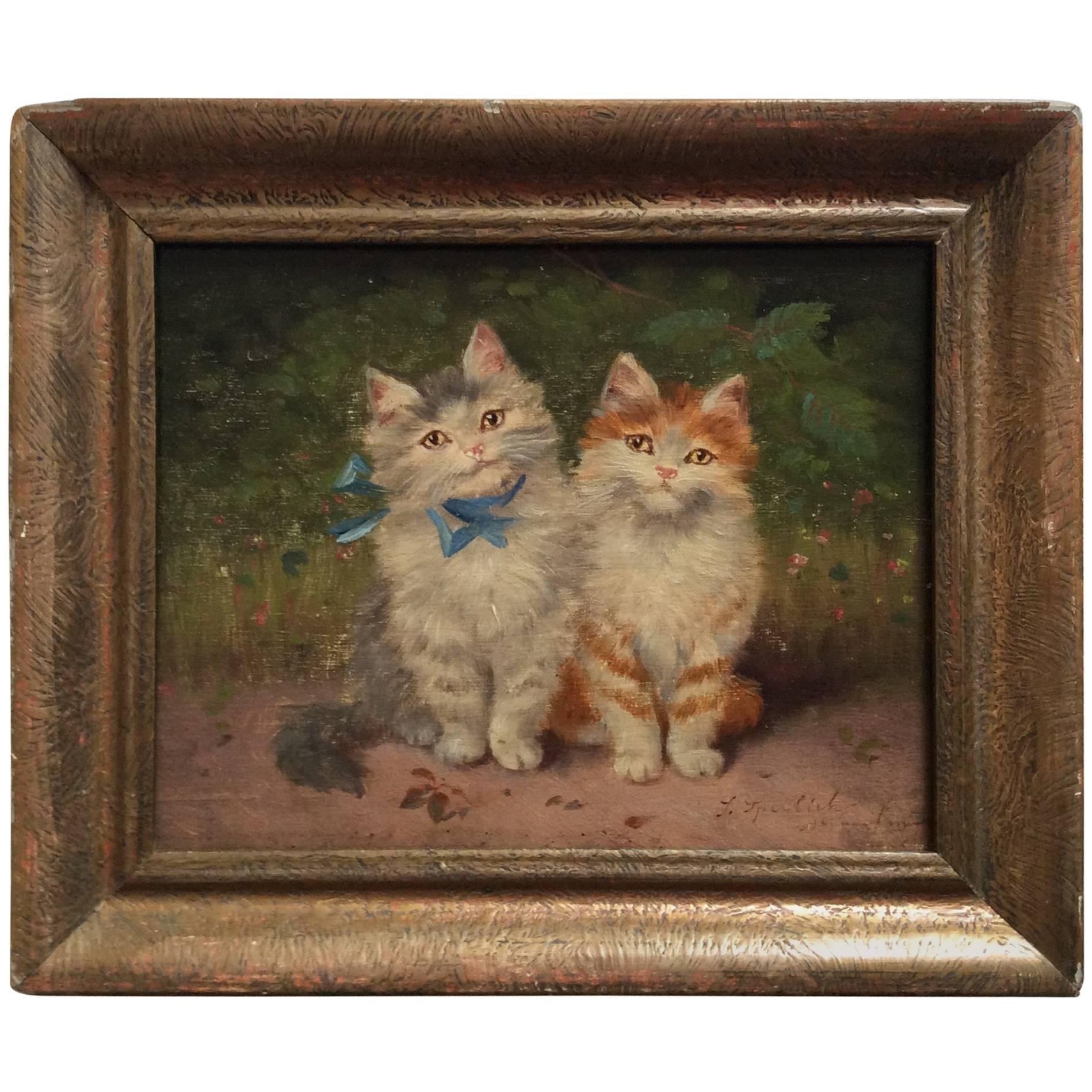 Two Kittens, Painting on Wood For Sale
