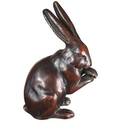 Japanese Tall Antique Bronze Rabbit