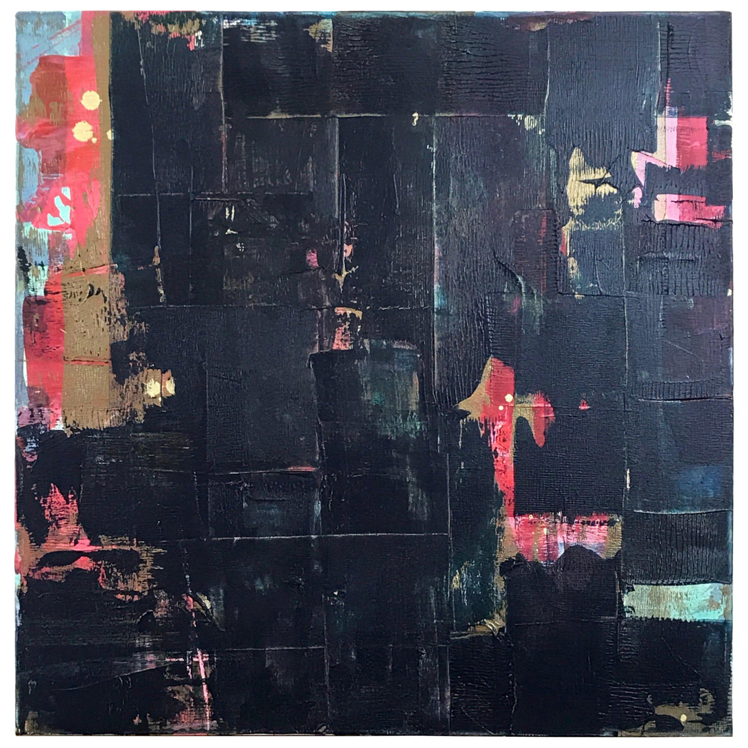 Pintura abstracta azul oscuro negro titulada "Wu Zetian" de Rebecca Ruoff