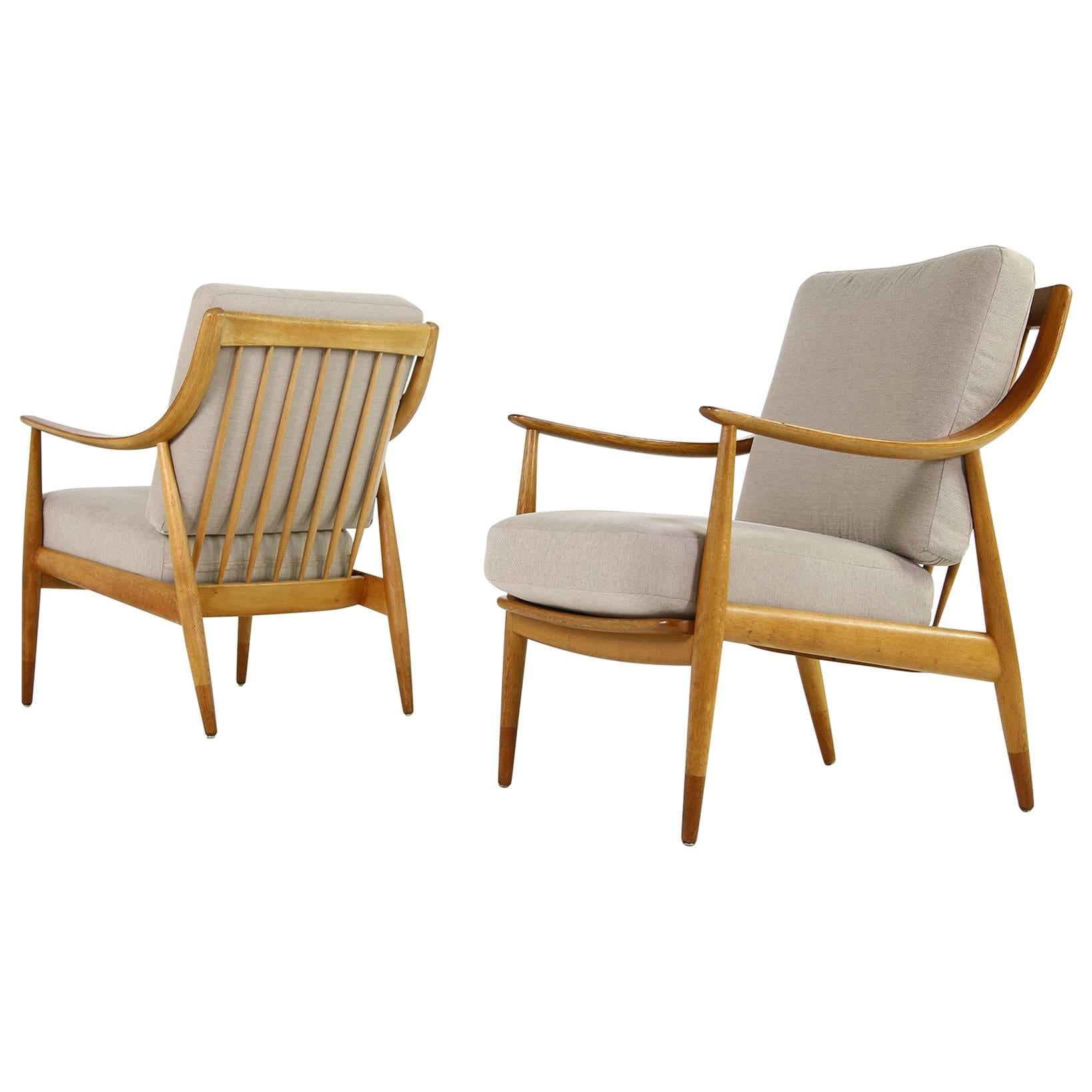 Pair of Danish Modern 1960s Oak Easy Chairs by Peter Hvidt Mod, FD 146 Teak