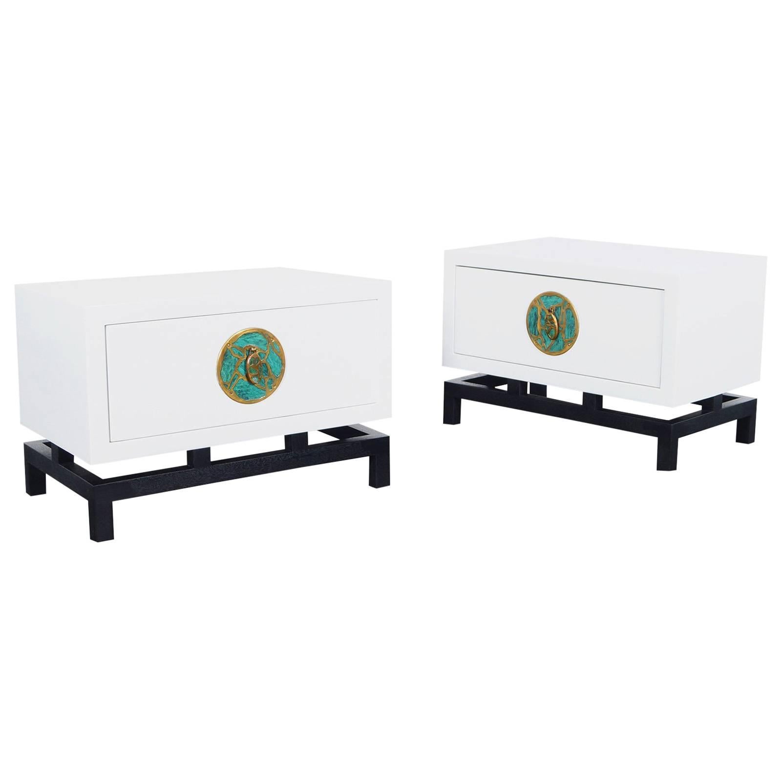 Mexican Modernist Lacquered Nightstands by Frank Kyle