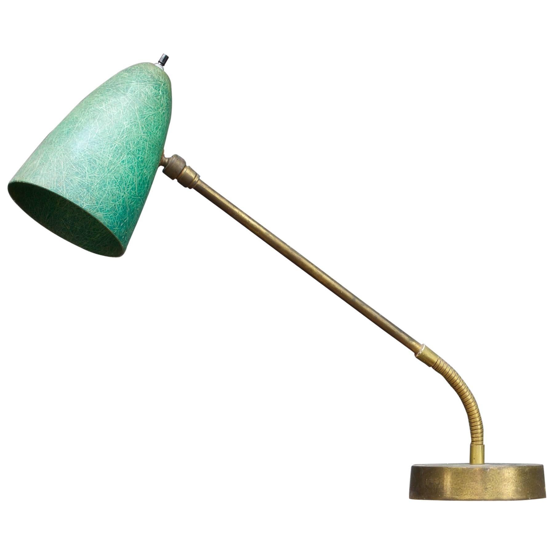 Robert Bulmore Midcentury Studio Green Fiberglass Gooseneck Desk Task Lamp