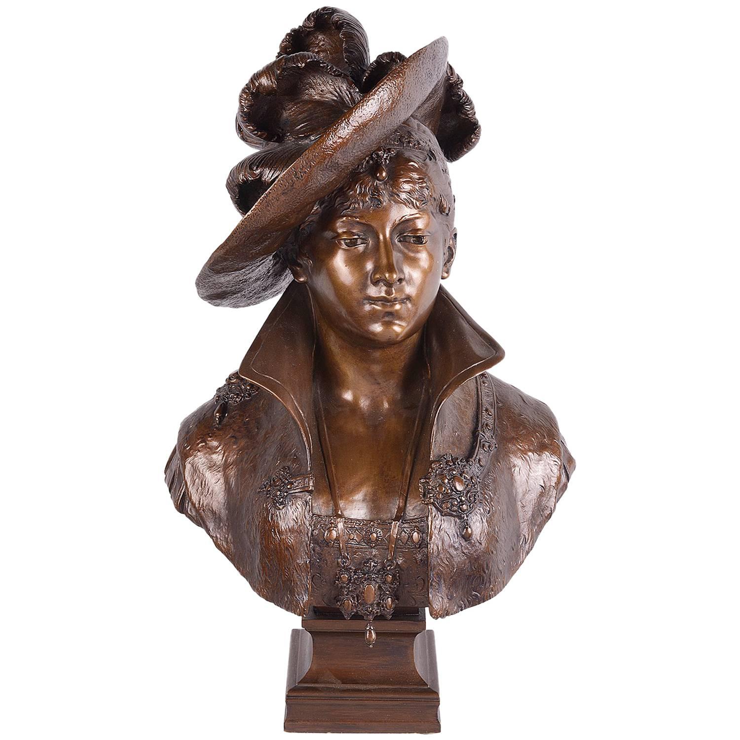 19th Century French Bronze Bust of Classical Lady For Sale