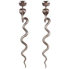 Pair of Cast Brass Cobra Wall Sconces