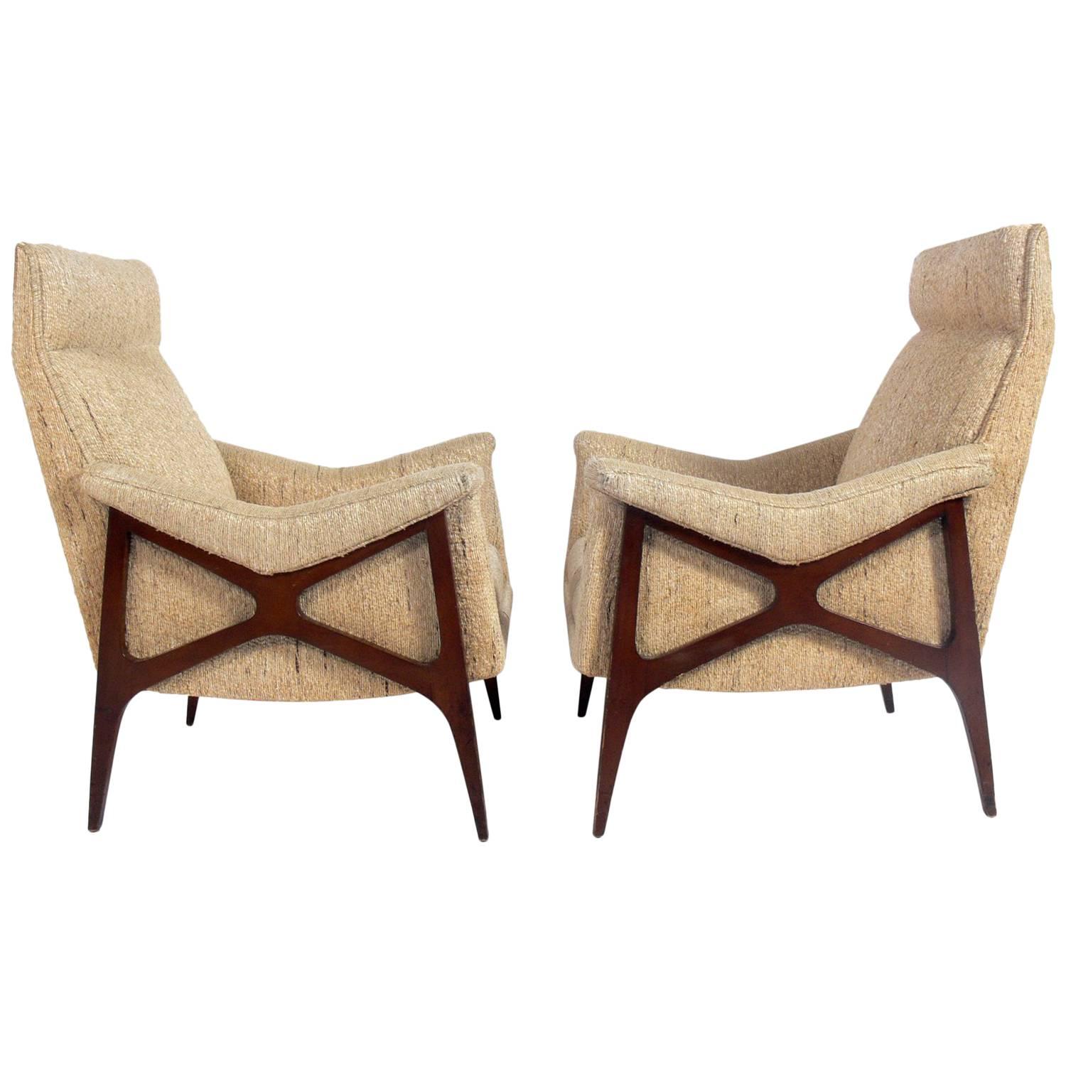 Pair of Sculptural X-Arm Midcentury Lounge Chairs