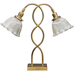 1920s Brass Hoteliers Serpentine Brass Table Bedside Double Lamp Mid-Century Era